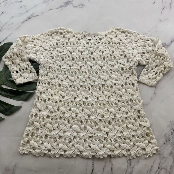 Extra Touch International Womens Vintage 90s Crochet Sweater One Size White Open - Picture 8 of 13